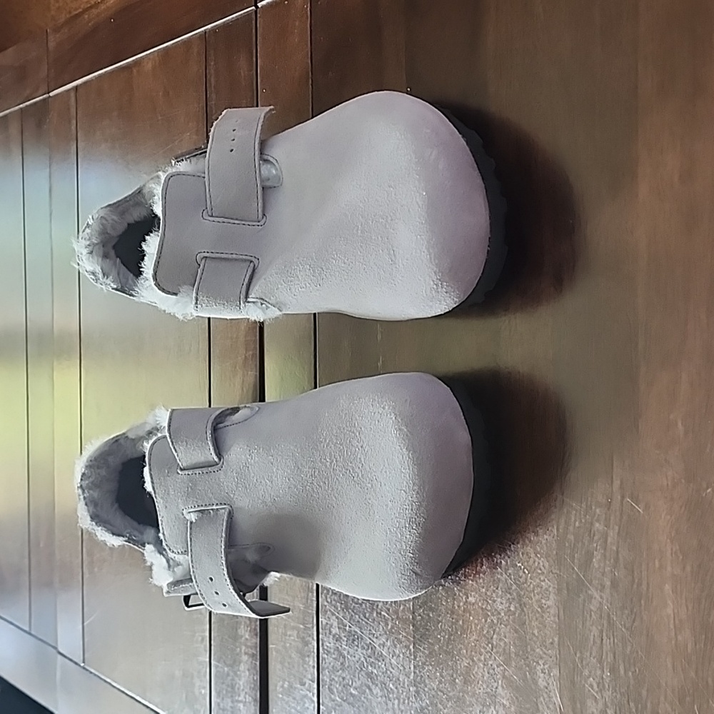 Birkenstock Gray Flats with Fur Lining